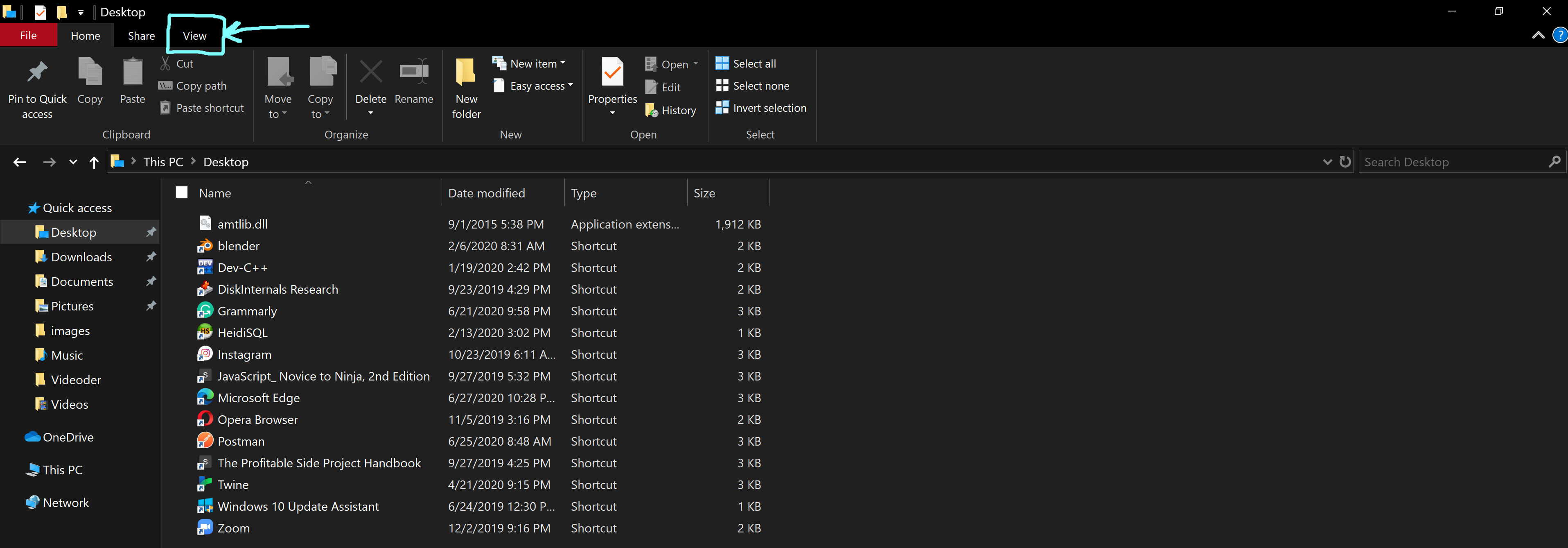 Windows View tab